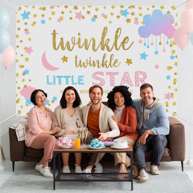 Mocsicka Twinkle Star Gender Reveal Party Decoration Boy or Girl Gender Reveal Backdrop Twinkle Twinkle Little Star Banner Party Supplies(White,7x5ft) - Image 2